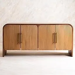 TGF Furniture Store Modern Wooden Sideboard Cabinet with Fluted Doors – Mid-Century Design Buffet Console with Storage – Brown Accent Cabinet for Living Room, Dining Room, or Entryway-image-4