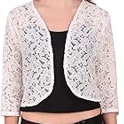 Meher Hosiery 3/4 Sleeves Cotton Net Floral Design Shrug for Girls & Women - Casual & Formal Wear-picture-18