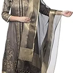 a r silk Women's Tissue Silk Zari Work Black Regular Dupatta-picture-27