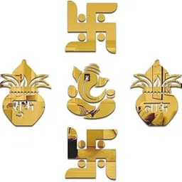 Chote Mote Seller - Little Ganpati with Kalash and 2set Swastik Decorative Stickers for Wall, Wall Mirror Stickers, (Gold)-picture-24