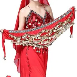 VRITRAZ Women's Chiffon Belly Dance Hip Scarf Waistband Belt Skirt Sequence Beads And Golded Coins-picture-20