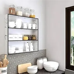 VIBE HEAVEN Wodden wall mounted kitchen cabinets storage racks wall mounted kitchen cabinet storage kitchen storage cabinet wall mounted with 4 Shelves (MARBEL)-image-2