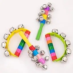 Boscaiola24 4pcs Hand Jingle Bells Hand Sleigh Bells Rainbow Rattles Bell Handhold Wooden Bells with Handle Musical Instrument Gifts School Desk Ring Bell for Education Party Christmas-picture-27