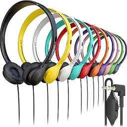 10 Pack Bulk Wired On-Ear Leather Headphones with 3.5mm Connector and Remote Control for Volume, Multi-picture-40