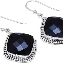 anika jewellers Black Onyx Natural Gemstone Handmade 925 Sterling Silver Earring(9 gm)-picture-20