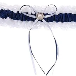 pinakine Pinakine® Satin Lace Wedding Bridal Garter with Ribbon Bow Party Accessories Navy Blue | Garters | Garters|58008419PNK-picture-16