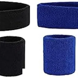 Care N Touch Men,Women Cotton Sports wear Wrist Band & Head Band Color BLACK + BLUE (SET of 6)-picture-25