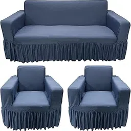 Gifts Island® Sofa Cover 5 Seater Fully Covered Universal Polycotton Spandex Sofa Cover with 360° Frill Non-Slip Sticky Elastic Stretchable Sofa Set Slipcover for (3+1+1 Seater) (Grey)-picture-15
