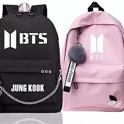 Backpack Combo for Girls | Jungkook Printed Black Bag & BTS Fashion Women backpacks for School Bag with Keychain | Trendy Kpop Bag Set for Teens, Kids, Students-image-86