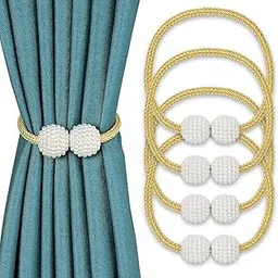 RAMCHA Round Pearl Polyester and Magnet Curtain Drapery Holdbacks Binding Tie Band Tiebacks for Living Room Decoration (Medium, Gold), Set of 4 Pieces-picture-11
