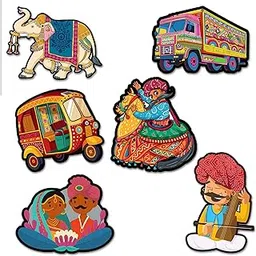 Fridge Magnet Set of 6, Indian Cultural Themed MDF Magnets, Funny Caricature Design - Door Decoration, Wardrop Magnets with Eligant Design-picture-20