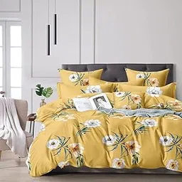 MIL Furnishings Soft Premium Cotton Blend Double Quilt Cover Blanket Cover Razai Duvet Cover for Double Size Duvets with Zip 90"x 100" , Brown Bouquet (Yellow Flowers)-picture-27