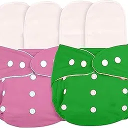 AEREX Premium Reusable Baby Cotton 2 Cloth Diapers For 0 to 3 Years With 4 Insert Pads | Leak Proof Washable Diapers For New Born Babies | Adjustable Pocket Cloth Diaper Nappies (Pink & Green)-picture-13