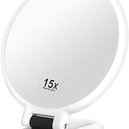 generic BANIRA Handheld Mirror, Double-Sided Magnification (1x & 15x), Foldable Handle, White Finish, 13.5 cm x 2, Tabletop Mount, Perfect for Makeup & Grooming-picture-14