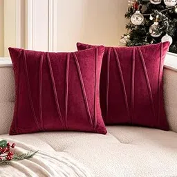 Amazon Brand - Umi Decorative Striped Throw Pillow Covers 18 X 18 Inch,Soft Solid Velvet Pillow Covers Cushion Case with Zigzag Pattern for Sofa Bedroom 45 X 45 Cm (Pack of 2) Wine-picture-19