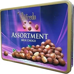 Alfredo Milk Chocolate Assortment, Mixed Nuts Collection with Almond, Hazelnut and Raisin in Tin Box 300g (From Malaysia)-picture-59