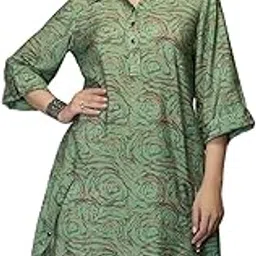 tamiska by narendra kumar Green Printed Tunic Dress for Women, Artistic Rose Print, Elegant Collar Neckline, Casual Daywear for Ladies-picture-20