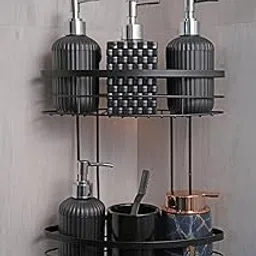 Corner Shelf Rack for Kitchen, Drill-Free Bathroom Organiser Stand, Shower Caddy with Large Suction Cup - 2-Tier - Black-picture-21