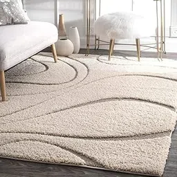 ASAD EMPORIUM RUGS Hand-Made Export Quality Shaggy Fur Micro-Fiber Plain with 2 Inch Pile Height 182 x 243 cm 6 x 8 feet Ivory Beige H-picture-10