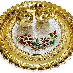 DMS RETAIL Handcrafted Acrylic Pooja Thali with Kumkum Holder Decorative Rakhi Thali|Engagement Thali|Rakshabandhan Thali|Tilak Thali(D2)-picture-29