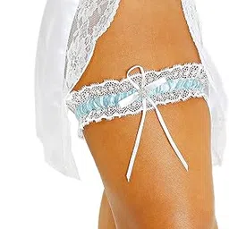 lr bridal Blue with White Lace Trim Wedding Bridal Garter with Rhinestone Satin Bow for Brides-picture-35