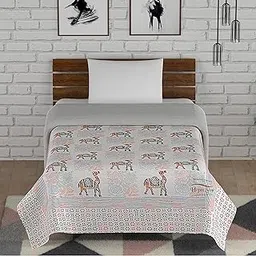 Hand Block Mulmul Quilt Multi Color Soft Double Bed Camel with Floral Print Jaipuri AC Razai Light Weight Pure Cotton King Size Rajai (Size 87X103 inch)-picture-60