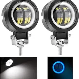 Gear Up 2 Spot Beam LED 20W Angel Eye Halo Ring Fog Light Blue DRL Driving Lamp Universal Fitting Bikes and Cars (20W, White Light with Blue DRL, 2 PCS) For RE Classic 350-picture-23