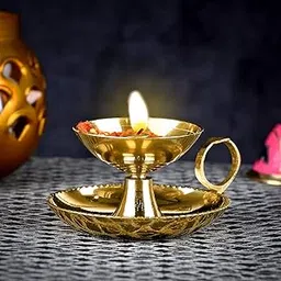 SATVIK Large Brass Aarti Diya with Supported Ring Handle with Puja Jyot Oil Lamp Hand Held Kutthu Vilakku Festive Diwali Mandir Temple Aarti Pooja Dia Indian Housewarming Return Gift Items Bulk-picture-55