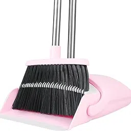 Broom and Dustpan Set, Broom with Dustpan Combo Set for Home 54-in Long Adjustable Handle Dustpan Teeth to Clean Hair for Home Office Kitchen Lobby(Pink)-image-66