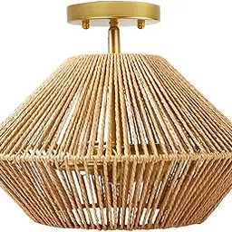 ATORSE Flush Mount Ceiling Light Imitation Rattan for Kitchen Minimalist Cage Shade-image-5