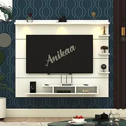 Anikaa Nexa Engineering Wood Wall Mount TV Entertainment Unit | Set Top Box Stand/TV Cabinet with 3 LED Lights & Shelves for Books & Decor | Ideal for Up to 43" Inches White (D.I.Y - Do-It-Yourself) image 1