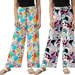 PAYALTEXTILE Elegant Women?s Printed Lounge Pants | Comfortable Rayon Material | Wide Leg Casual Bottoms for Everyday Comfort pack of 2-picture-22