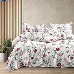 Mayas Collection Glace Cotton Double Duvet Cover/Comforter Cover/Rajai Cover/Blanket Cover/Quilt Cover King Size 90X 100(Inches) with Zipper, 250 tc (gulab red)-image-69