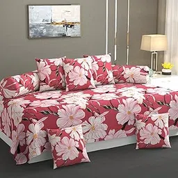 Floral Print Diwan Set, Multi-Color Flower Cushion and Bolster Covers, Pink, 8 Pieces (Purple)-picture-25