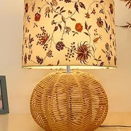 Homesake® Seagrass Weave Table Lamp Coastal Cottage Bedside Desk Nightstand Home Lamp Decor Light for Bedroom Living Room Office College Bookcase Natural Handmade Sphere, (Vine Drum)-picture-33