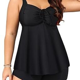 yonique Plus Size Tankini Swimsuits for Women with Shorts Flyaway Bathing Suits 2 Piece Swimwear, Black, 30 Plus-picture-21