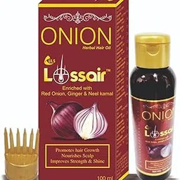 Lossair Onion Herbal Hair Oil | Hair Fall Control and Hair Growth with Red Onion, Ginger & Neel Kamal 100 ml | Pack of 2 | (Oil)-picture-18