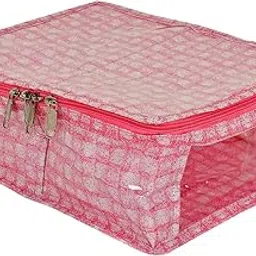 Heart Home Under Garment Kit | PVC Coated Check Design Innerwear Bag | Two Partition UG Kit for Man & Woman | Travel Toiletry Kit with Transparent View | Pink-image-7