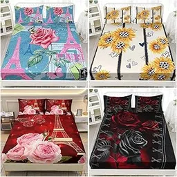 BEZZLISH Home Colorful Bedding Set for Adults & Kids, Printed Bed Sheet Set, Bedsheets Set 4 Pieces, 4 Flat Sheet + 8 Pillowcases (ISH2)-picture-23