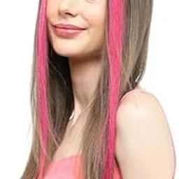 Bellamore Seamless Human Hair Streaks, 18 Inches instant color without Damage, Seamless clip in extensions Color-Hot Pink (1 Pc)-picture-42