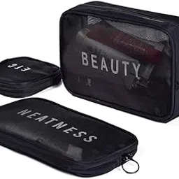 NESTIC Cosmetic Organizer Bag Mesh Makeup Pouch for Women Travel Toiletry Bag for Cosmetics Brushes Accessories Zippered Portable Carry Pouch Set of 3-picture-33