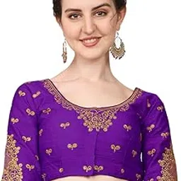 vihu fashion Women's Multicolor phanotm Silk Heavy Embroidery Gold Thread zari Work Butterfly Sleeves Readymade Saree Blouse-picture-19