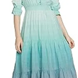 aurelia Women Lichen Rayon Geometric Yarn Dyed A-Line Calf Length Dress-picture-12