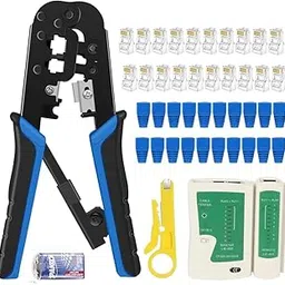 COOLCOLD RJ45 Crimping Tool Kit Ethernet Crimp Set, RJ-11, 6P/RJ-12, 8P/RJ-45 Crimp, Cut and Strip with 20PCS CAT5 CAT5e Connectors, Covers,1 Network Cable Tester 1 Wire Stripper (Tools)-image-78