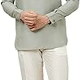 manyavar Men's Linen Solid Short Kurta (1pc)-picture-31