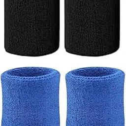 NATANI Traders Sports Wristbands, Cotton Terry Cloth, Black and Royal Blue, Pack of 2 Pair-image-69