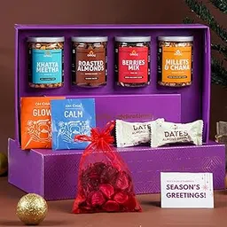 Omay Foods 10 Pcs Sparkling Delights Gift Hamper | Healthy Snacks, Dry Fruits, Nuts | Corporate Gifts for Clients, Employees | Wedding Return Gift, Personal Gifts | Gourmet Snack Box | Premium Gift Pack-image-59