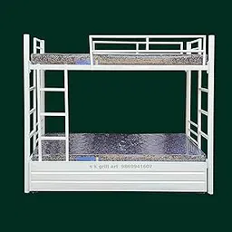 s k grill art Wrought Iron Bunk Bed With Storage Box Without Mattress For Adults Metal Frame (White Powder Coated, 3 X 6 Feet), Twin-picture-30