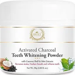 Bioly Activated Charcoal Teeth Whitening Powder for Fresh Breath, Removing Yellow Stains and Whiten Teeth (50 g)-picture-32