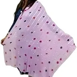 Women's Cotton Dupatta || Multicolor Printed dots work With Gold Silver Zari Line Pattern (Color: Pink) (Pattern/Design: Assorted)-picture-30